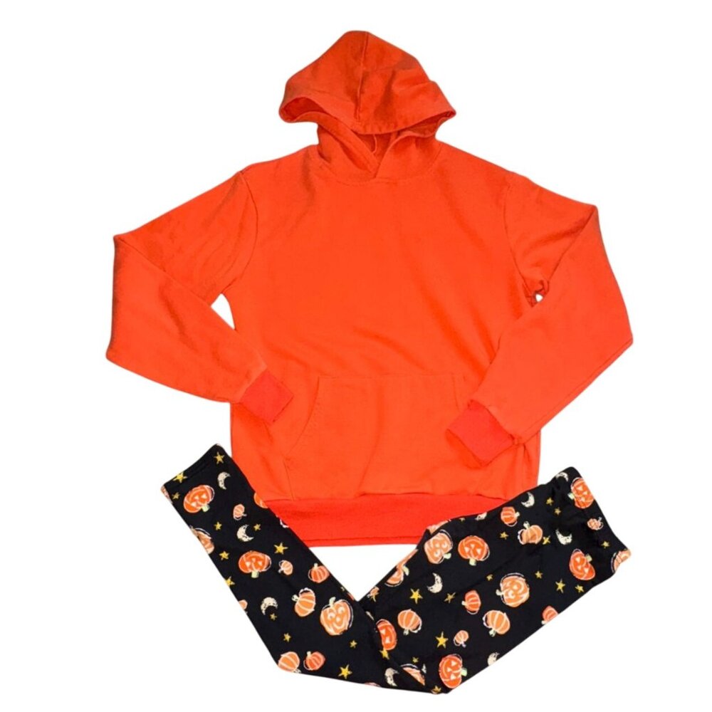 2 Piece Girls Halloween/Fall Outfit-Orange/Black-XL